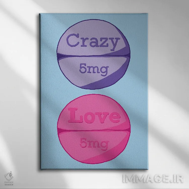 تابلو دکوراتیو قرص عشق دیوانه آبی اثر جیمی متز - نمای روبهرو روی دیوار