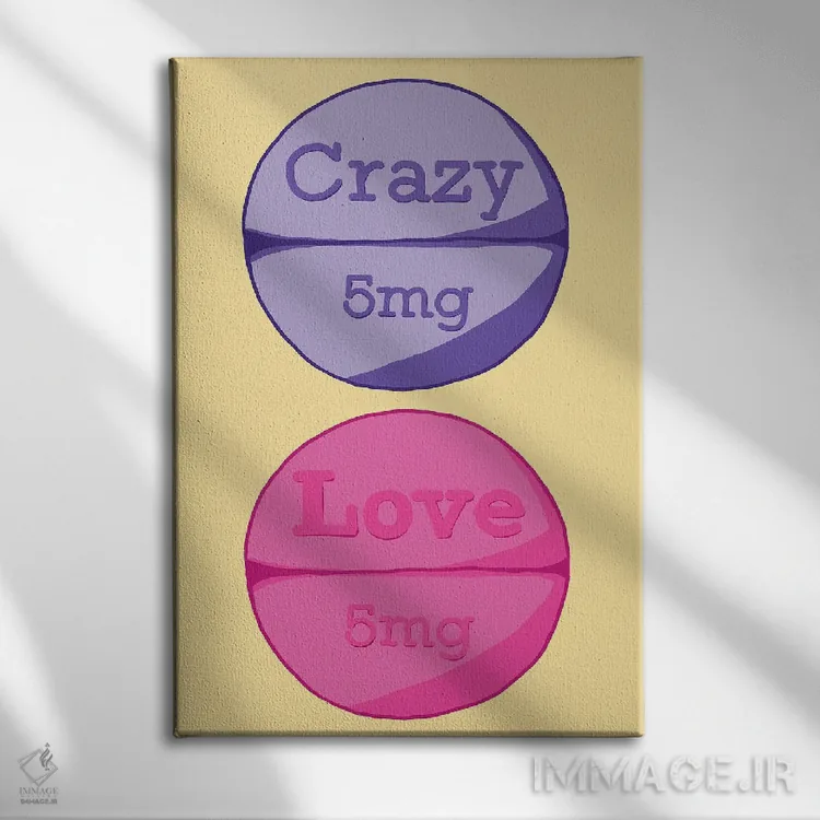 تابلو دکوراتیو قرص عشق دیوانه زرد اثر جیمی متز - نمای روبهرو روی دیوار