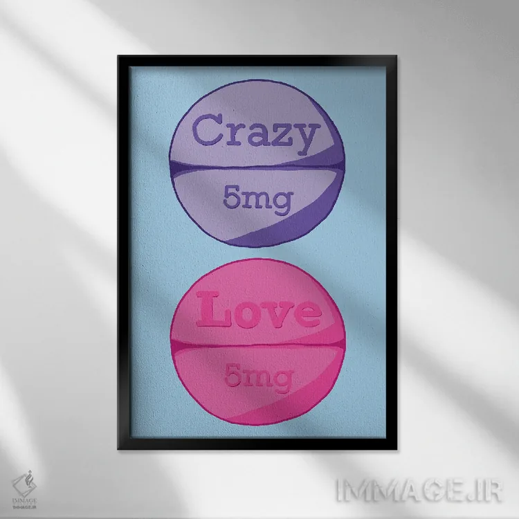 تابلو دکوراتیو قرص عشق دیوانه آبی اثر جیمی متز - نمای قابدار مشکی