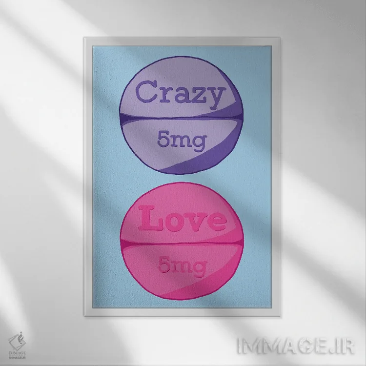 تابلو دکوراتیو قرص عشق دیوانه آبی اثر جیمی متز - نمای قابدار سفید