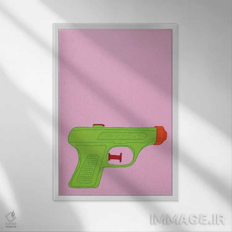 تابلو دکوراتیو تفنگ آبپاش سبز اثر جیمی متز - نمای قابدار سفید