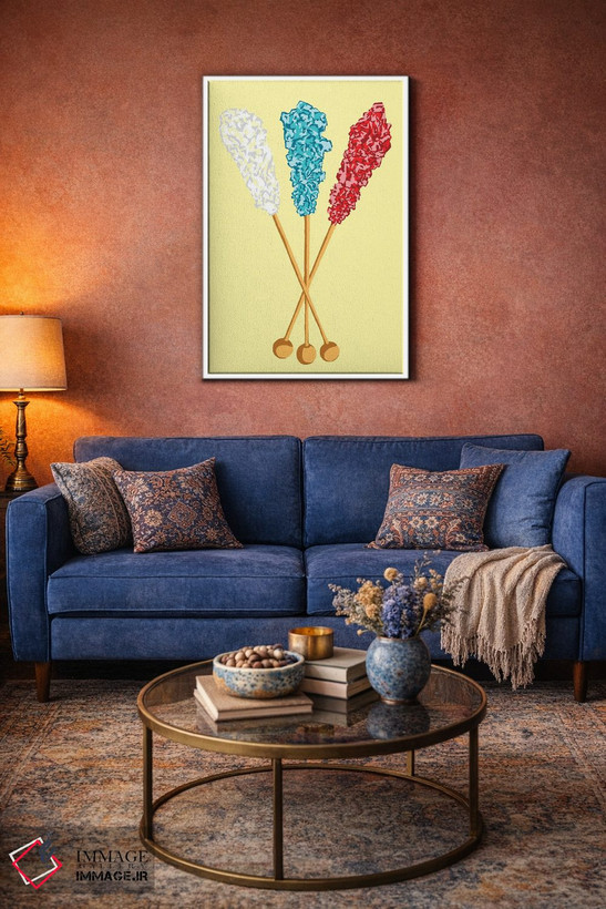 تابلو مینیمال آبنبات صخره ای سفید و سبزآبی و قرمز و زرد اثر جیمی متز - D5W