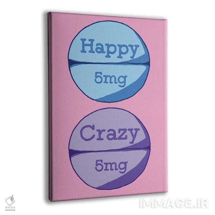 تابلو دکوراتیو قرص دیوانه شاد صورتی اثر جیمی متز - نمای پرسپکتیو محصول