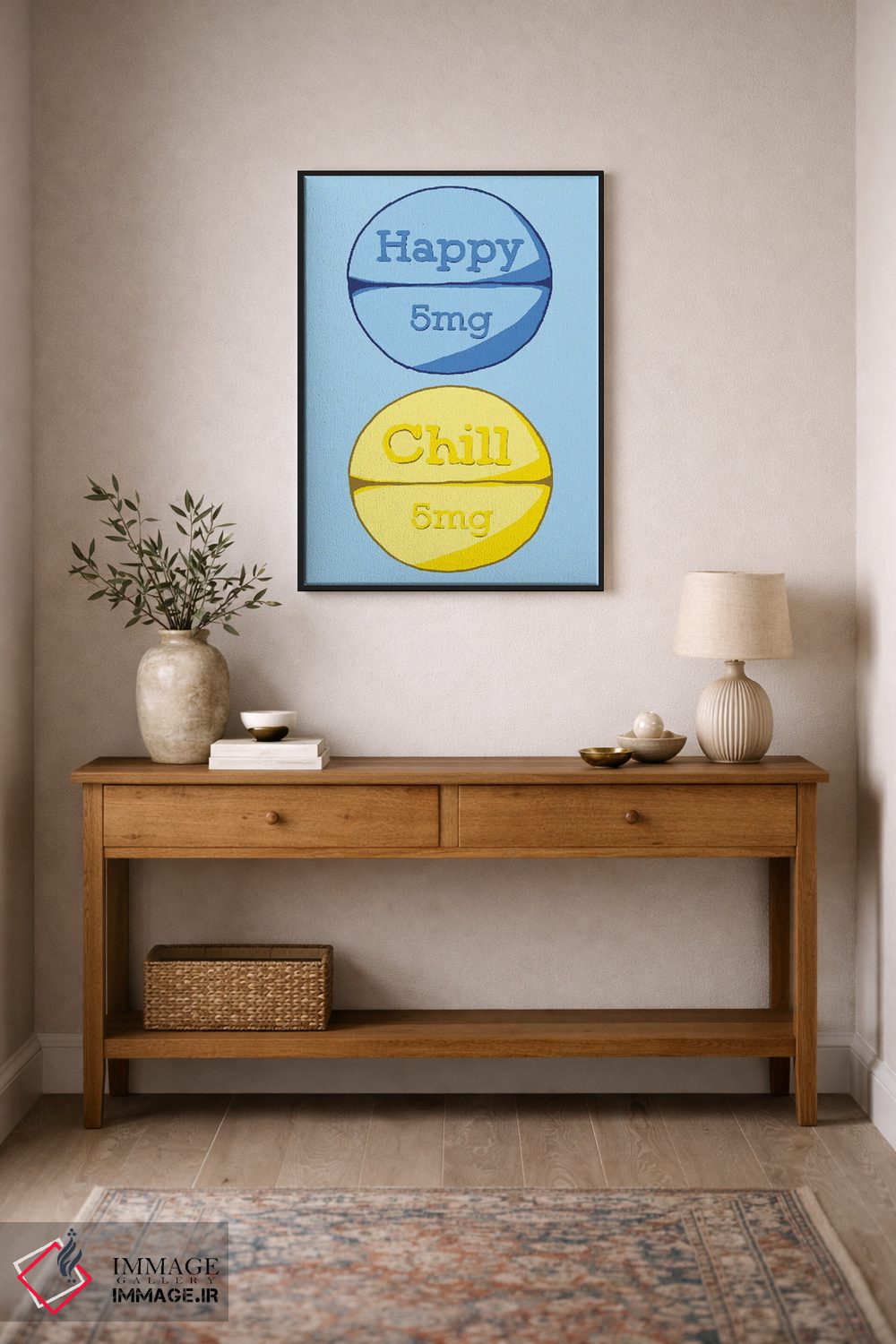 تابلو دکوراتیو قرص آرام بخش شاد آبی اثر جیمی متز - D2B