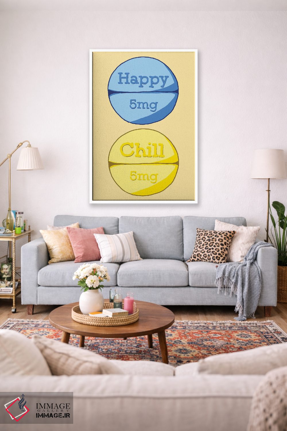 تابلو دکوراتیو قرص آرام بخش شاد زرد اثر جیمی متز - D1W
