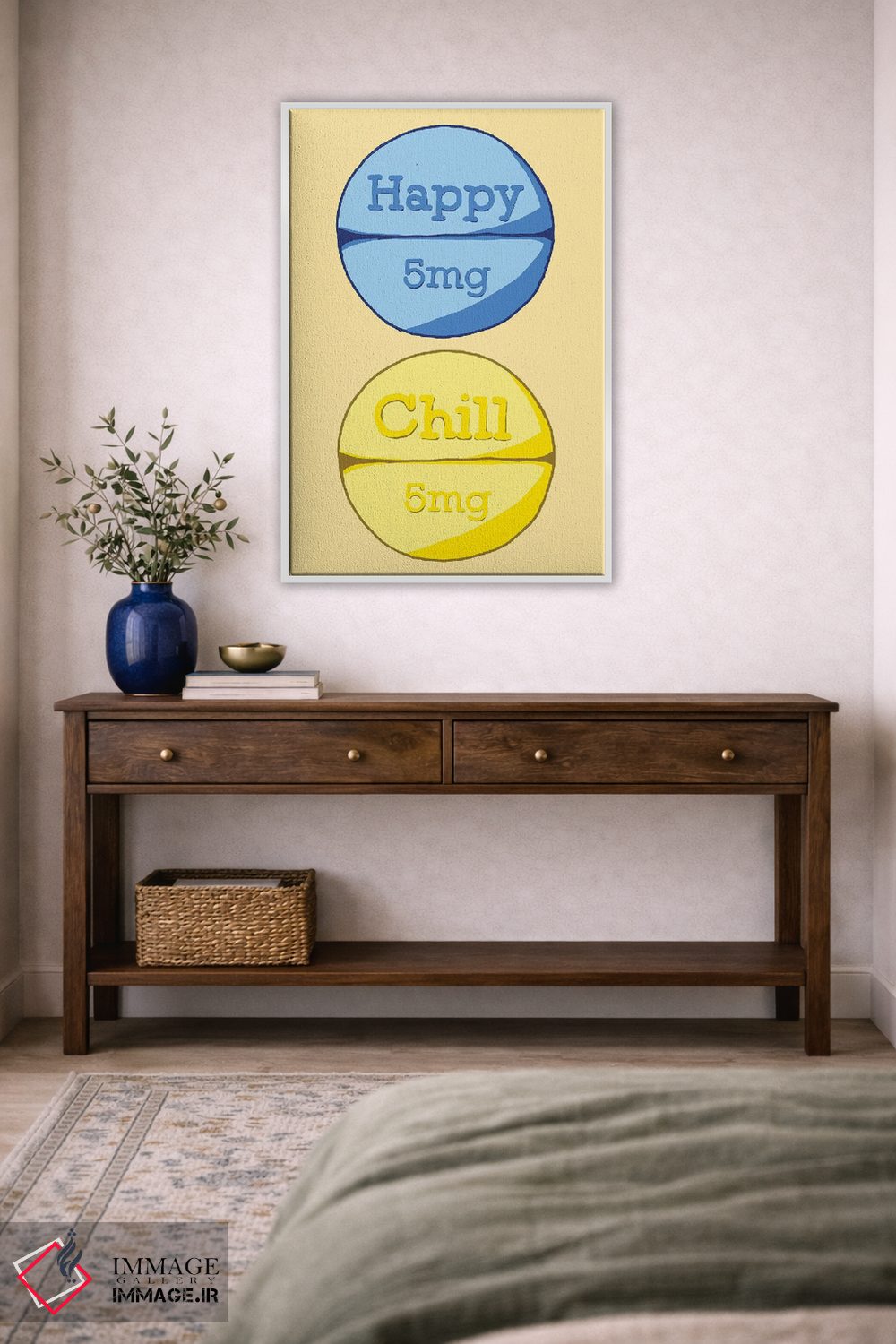 تابلو دکوراتیو قرص آرام بخش شاد زرد اثر جیمی متز - D2W
