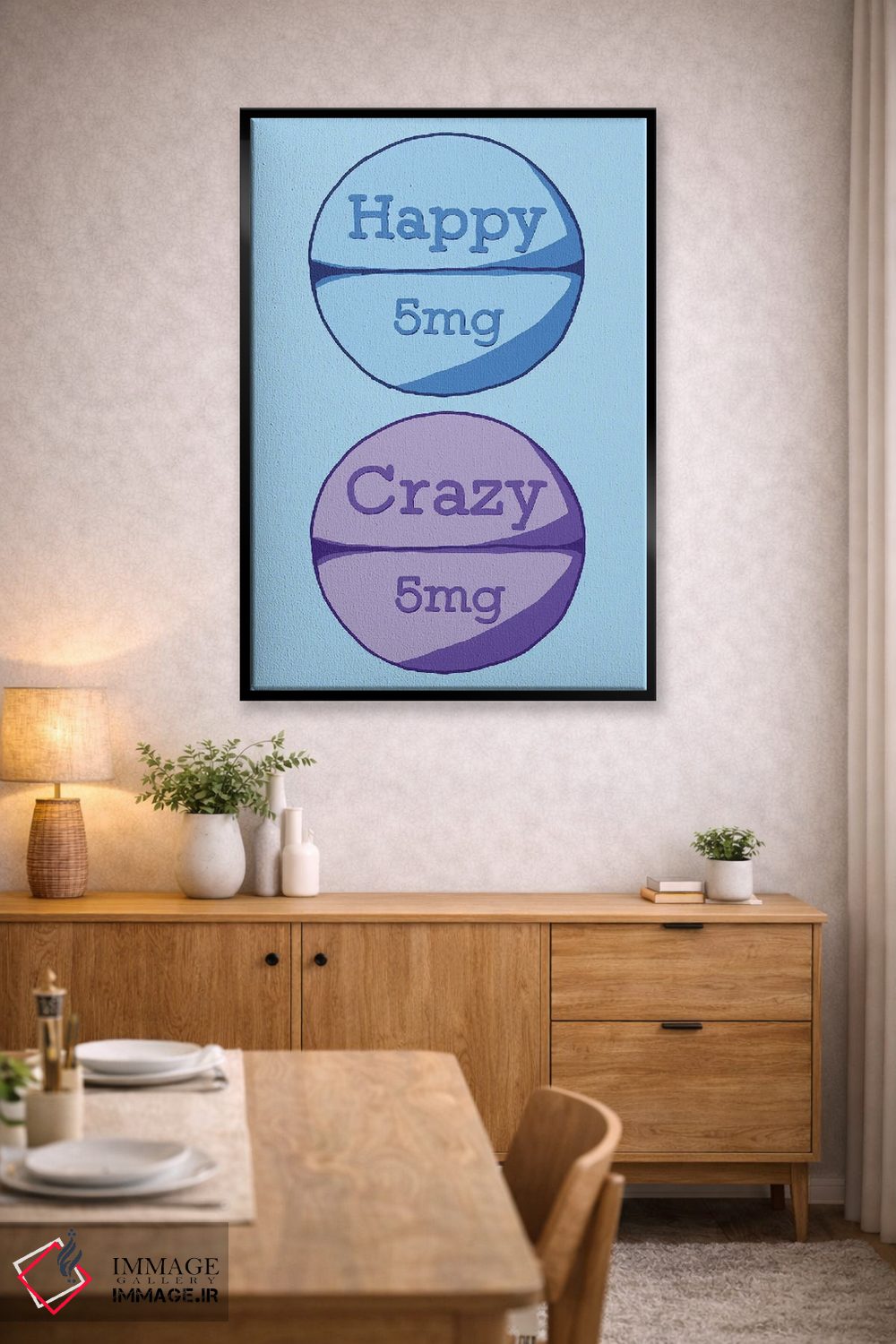 تابلو دکوراتیو قرص دیوانه شاد آبی اثر جیمی متز - D3B
