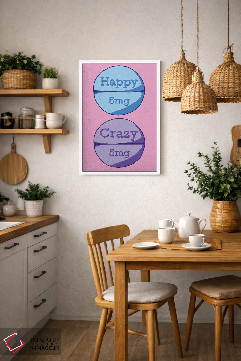 تابلو دکوراتیو قرص دیوانه شاد صورتی اثر جیمی متز - D3W