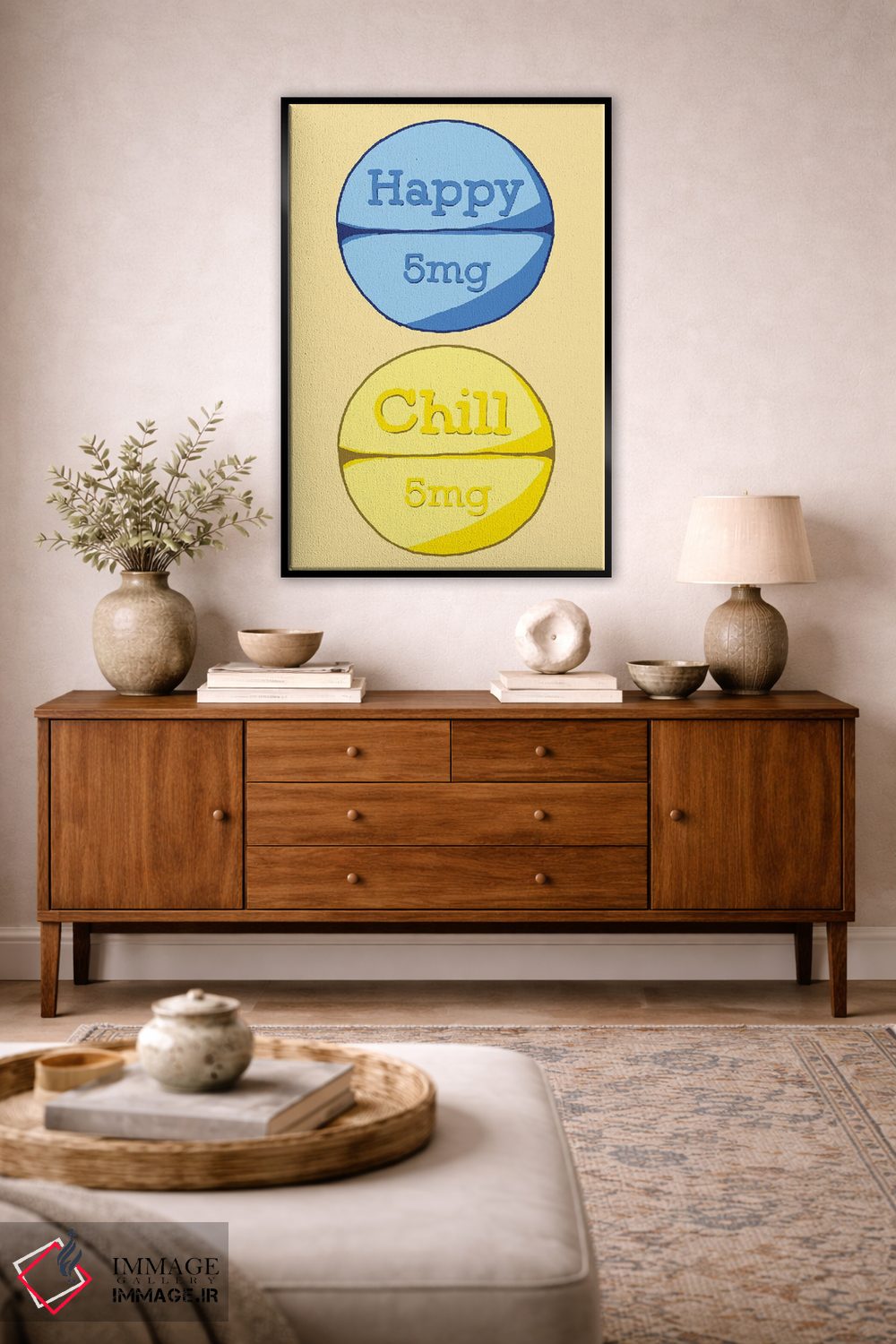 تابلو دکوراتیو قرص آرام بخش شاد زرد اثر جیمی متز - D4B