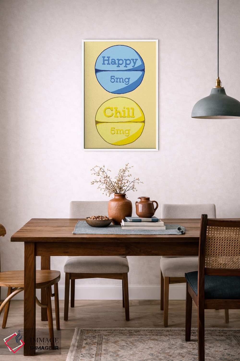 تابلو دکوراتیو قرص آرام بخش شاد زرد اثر جیمی متز - D6W