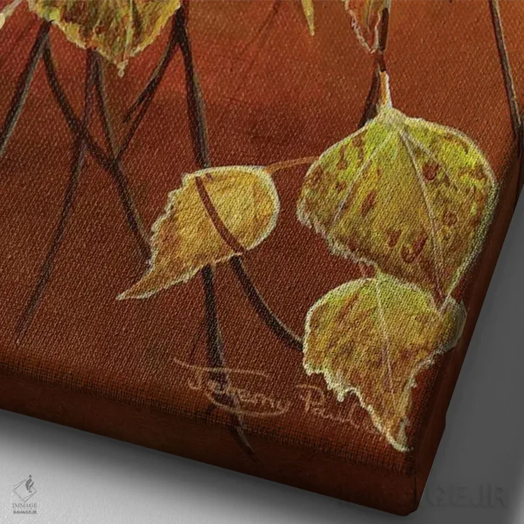 تابلو دکوراتیو فنچ طلایی اثر جرمی پاول - نمای نزدیک بافت بوم