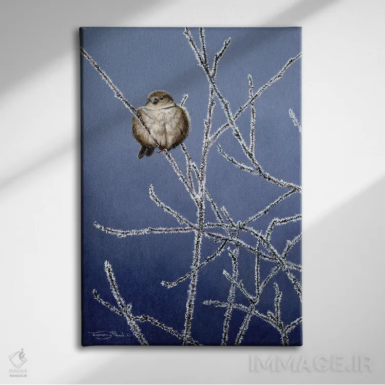 تابلو دکوراتیو شاخه های یخ زده اثر جرمی پاول - نمای روبهرو روی دیوار