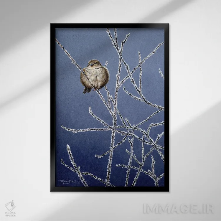 تابلو دکوراتیو شاخه های یخ زده اثر جرمی پاول - نمای قابدار مشکی