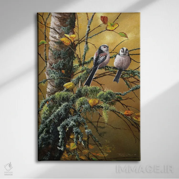 تابلو دکوراتیو چرخ ریسک دم دراز و گلسنگ ها اثر جرمی پاول - نمای روبهرو روی دیوار