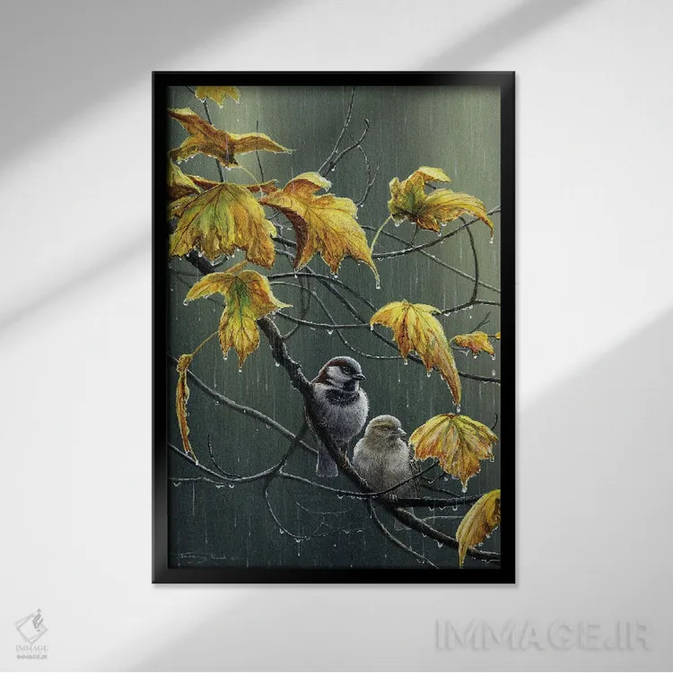 تابلو دکوراتیو قطرات باران اثر جرمی پاول - نمای قابدار مشکی