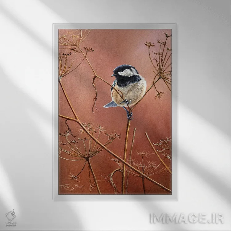 تابلو دکوراتیو چرخ ریسک زغالی اثر جرمی پاول - نمای قابدار سفید