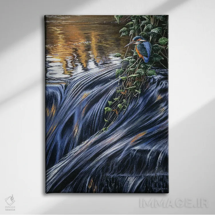 تابلو دکوراتیو آبشار ماهی خورک اثر جرمی پاول - نمای روبهرو روی دیوار