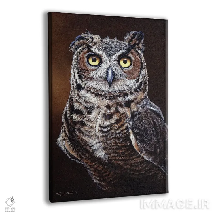 تابلو دکوراتیو جغد شاخدار بزرگ اثر جرمی پاول - نمای پرسپکتیو محصول