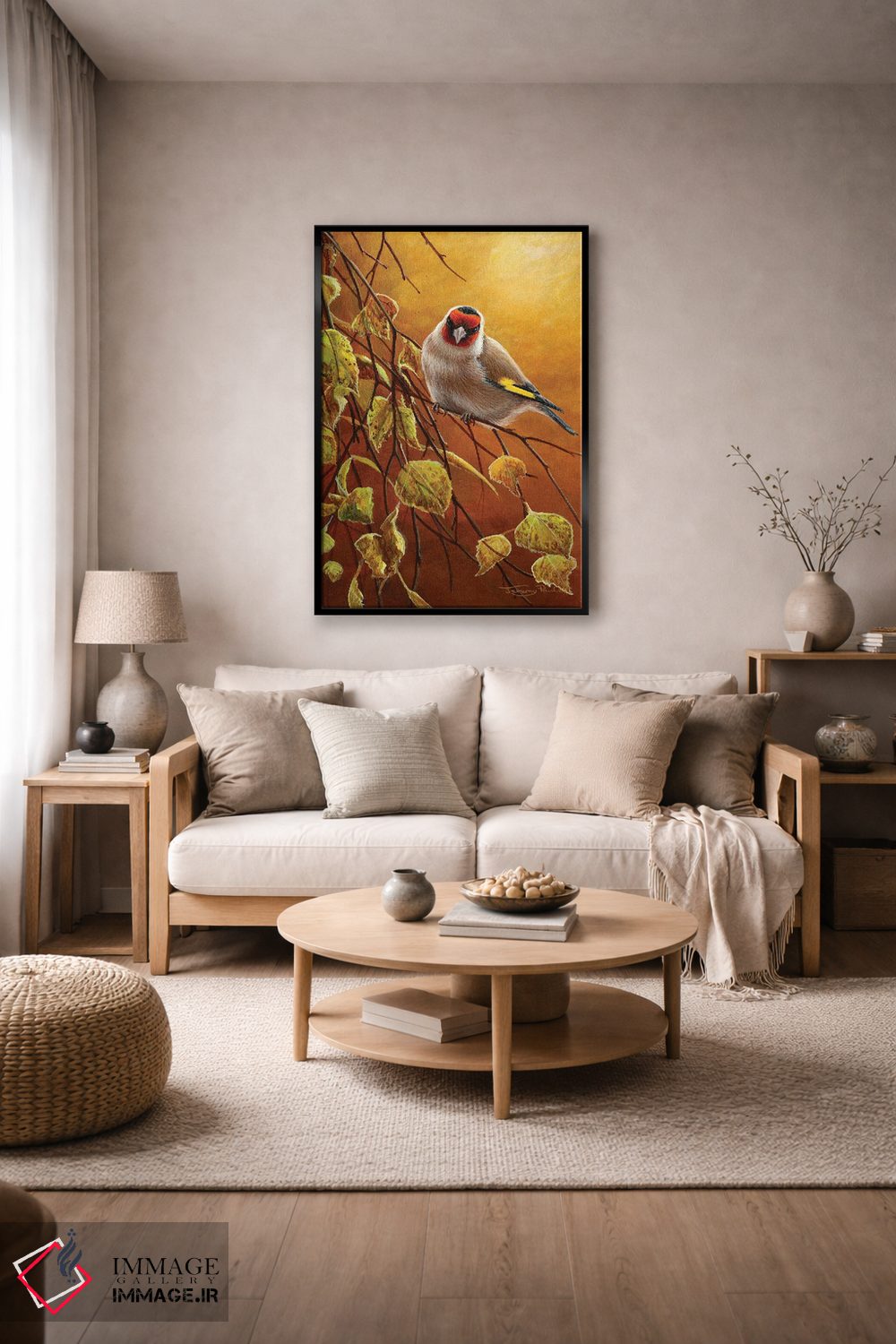 تابلو دکوراتیو فنچ طلایی اثر جرمی پاول - D6B