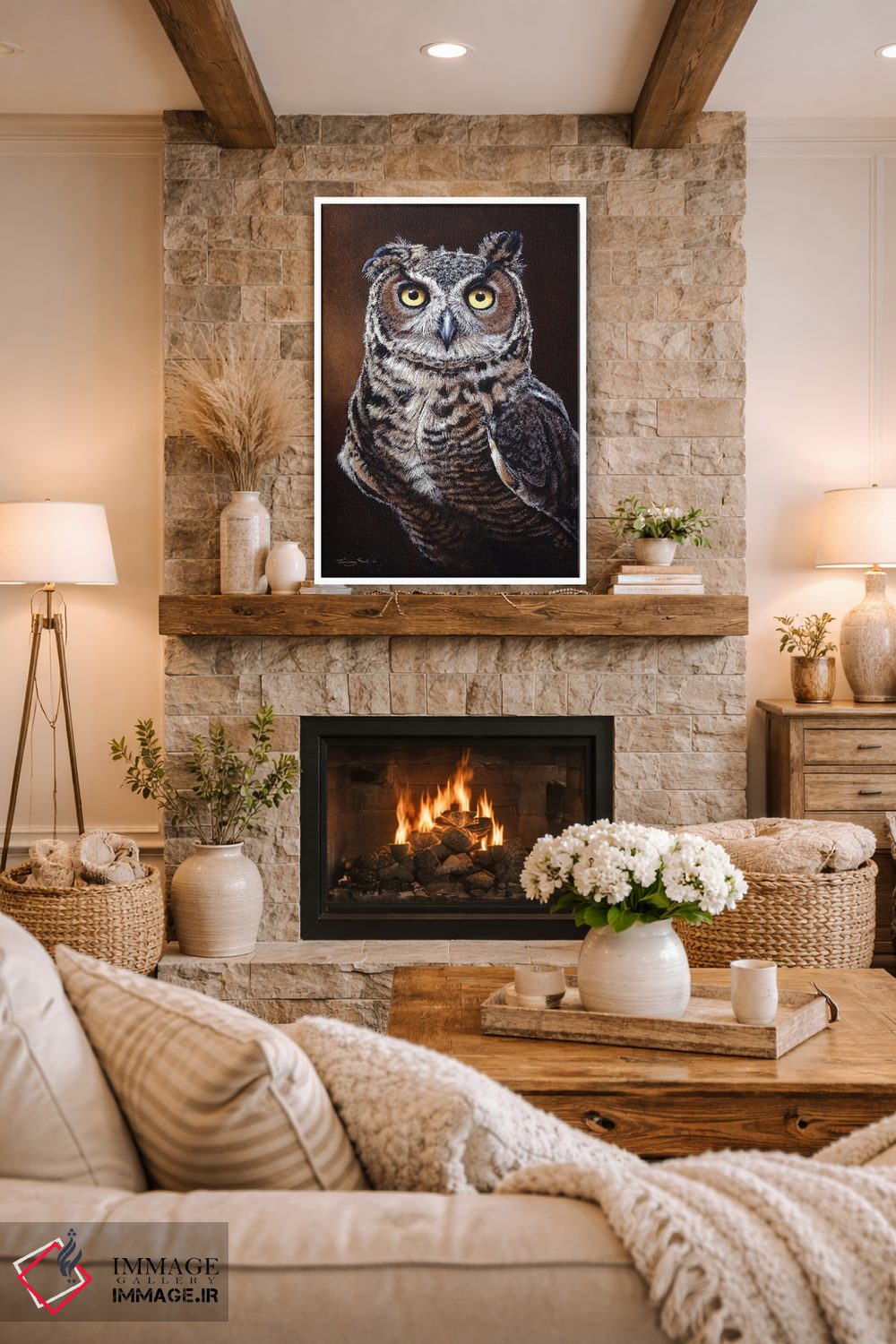 تابلو دکوراتیو جغد شاخدار بزرگ اثر جرمی پاول - D1W