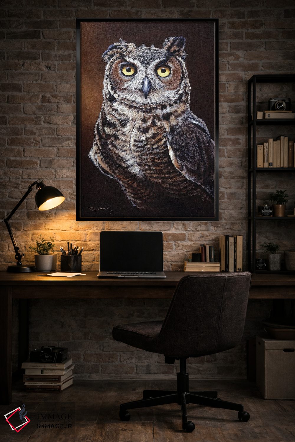 تابلو دکوراتیو جغد شاخدار بزرگ اثر جرمی پاول - D6B