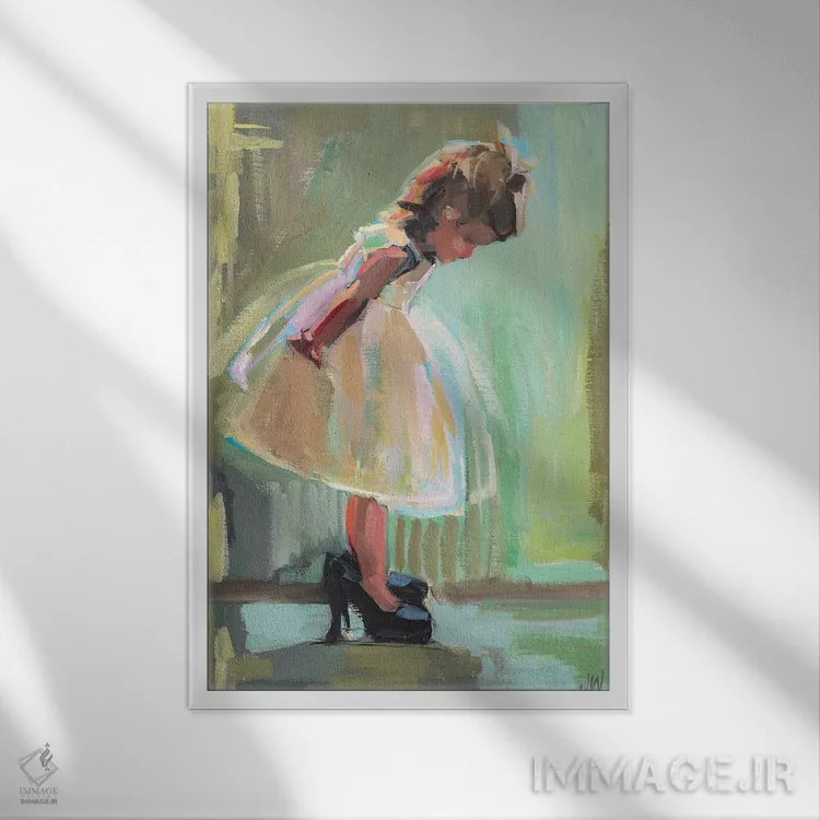 تابلو دکوراتیو کفش های مامان اثر جنی وستنهوفر - نمای قابدار سفید