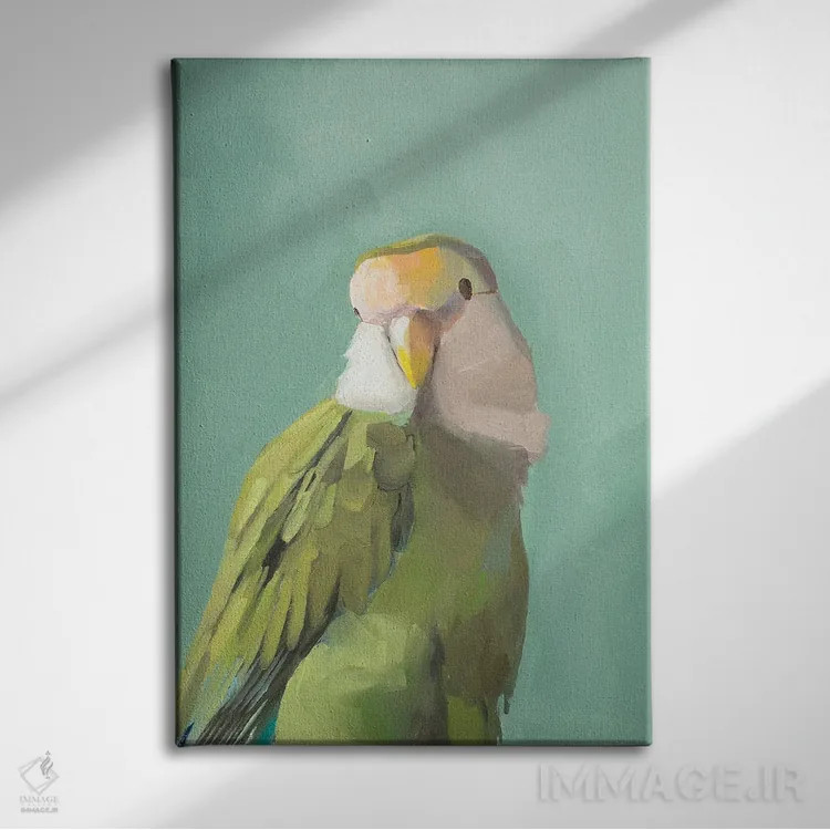 تابلو دکوراتیو کاکادو سبز اثر جنی وستنهوفر - نمای روبهرو روی دیوار
