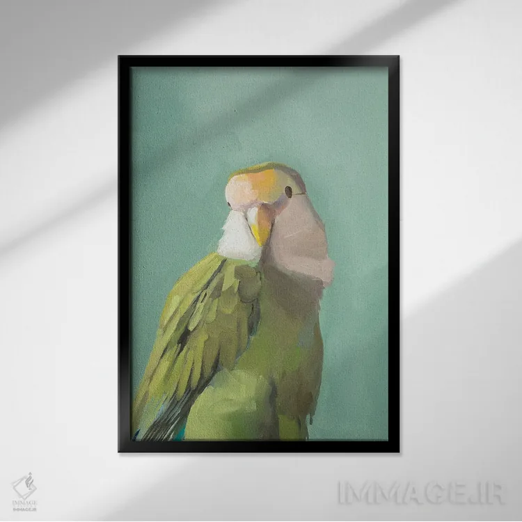 تابلو دکوراتیو کاکادو سبز اثر جنی وستنهوفر - نمای قابدار مشکی