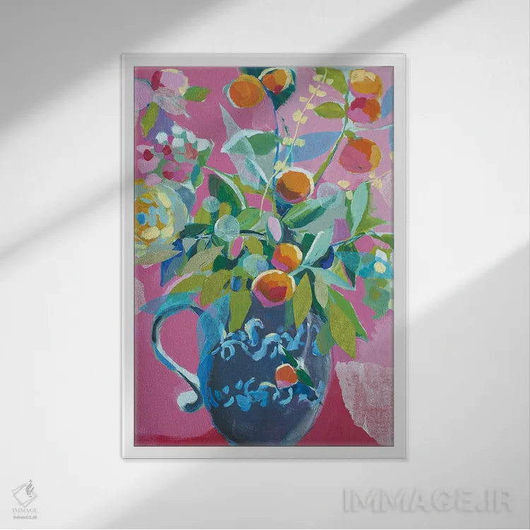 تابلو دکوراتیو طرح گل دار صورتی اثر جنی وستنهوفر - نمای قابدار سفید