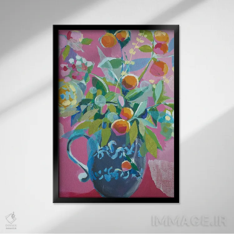 تابلو دکوراتیو طرح گل دار صورتی اثر جنی وستنهوفر - نمای قابدار مشکی