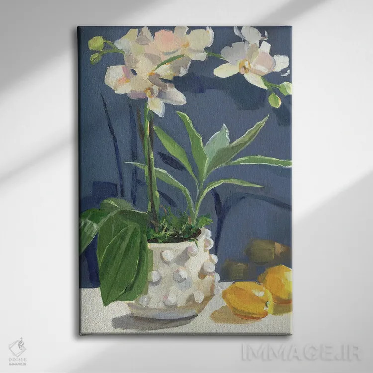 تابلو دکوراتیو ارکیده ها و لیموها اثر جنی وستنهوفر - نمای روبهرو روی دیوار