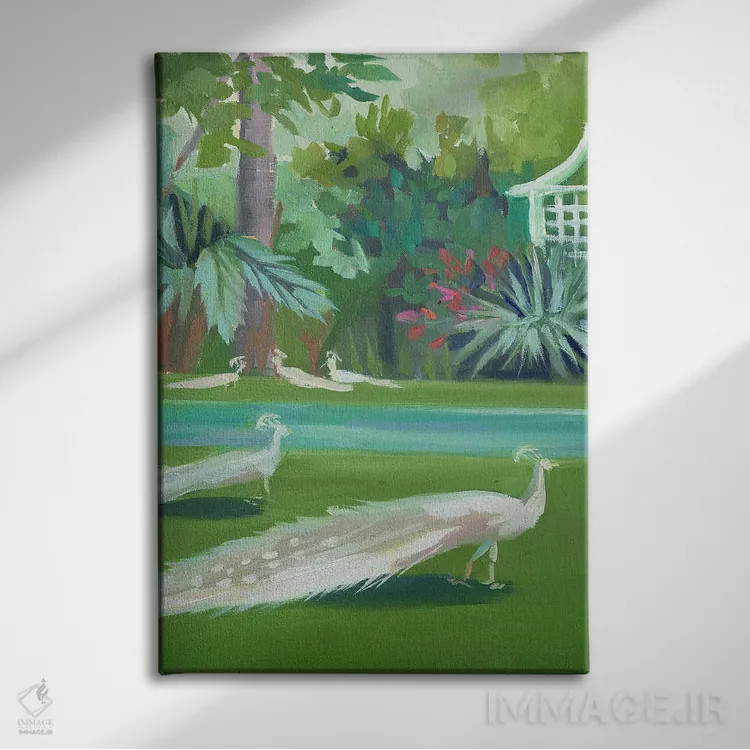 تابلو دکوراتیو طاووس ها اثر جنی وستنهوفر - نمای روبهرو روی دیوار