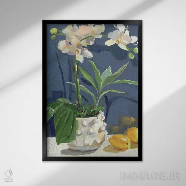 تابلو دکوراتیو ارکیده ها و لیموها اثر جنی وستنهوفر - نمای قابدار مشکی