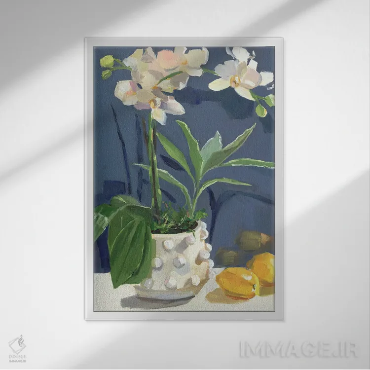 تابلو دکوراتیو ارکیده ها و لیموها اثر جنی وستنهوفر - نمای قابدار سفید