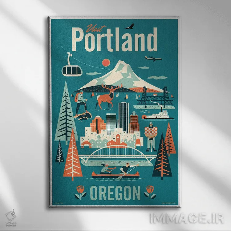 تابلو دکوراتیو پوستر سفر پورتلند اثر جیم زانیسر - نمای روبهرو روی دیوار