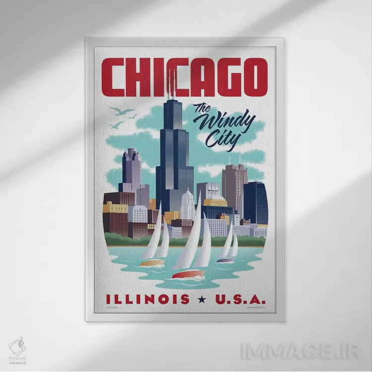 تابلو دکوراتیو پوستر سفر شیکاگو اثر جیم زانیسر - نمای قابدار سفید
