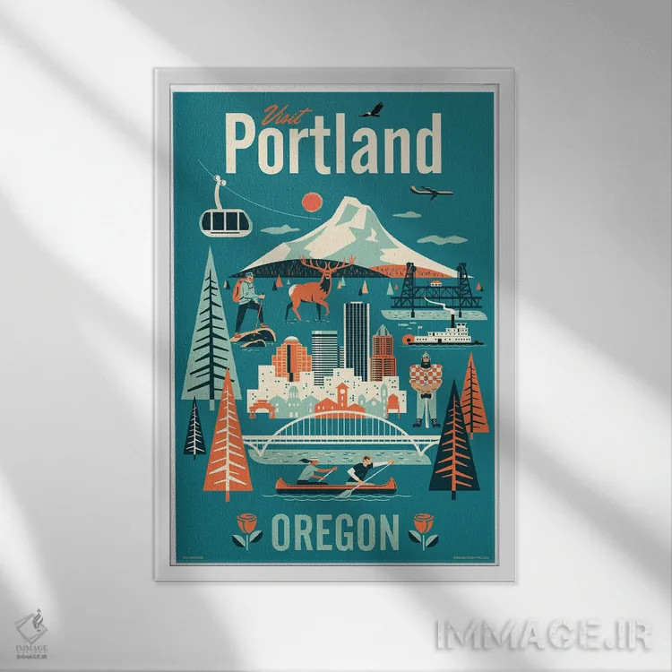 تابلو دکوراتیو پوستر سفر پورتلند اثر جیم زانیسر - نمای قابدار سفید