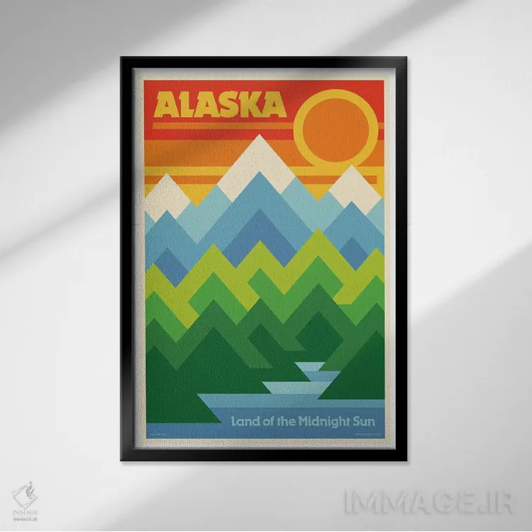 تابلو دکوراتیو پوستر سفر رترو آلاسکا اثر جیم زانیسر - نمای قابدار مشکی