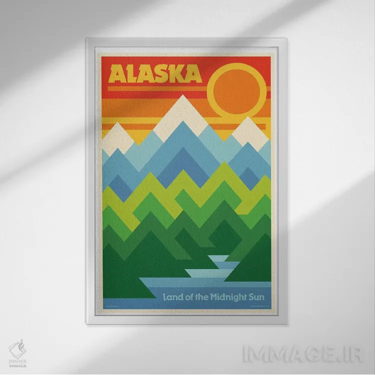 تابلو دکوراتیو پوستر سفر رترو آلاسکا اثر جیم زانیسر - نمای قابدار سفید