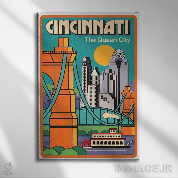 تابلو دکوراتیو پوستر سفر سین سیناتی اثر جیم زانیسر - نمای روبهرو روی دیوار