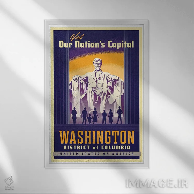 تابلو دکوراتیو پوستر سفر واشنگتن دی سی اثر جیم زانیسر - نمای قابدار سفید