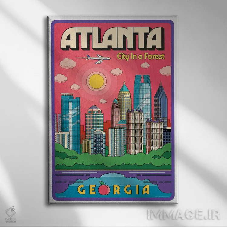 تابلو مدرن پوستر سفر پاپ آرت آتلانتا اثر جیم زانیسر - نمای روبهرو روی دیوار