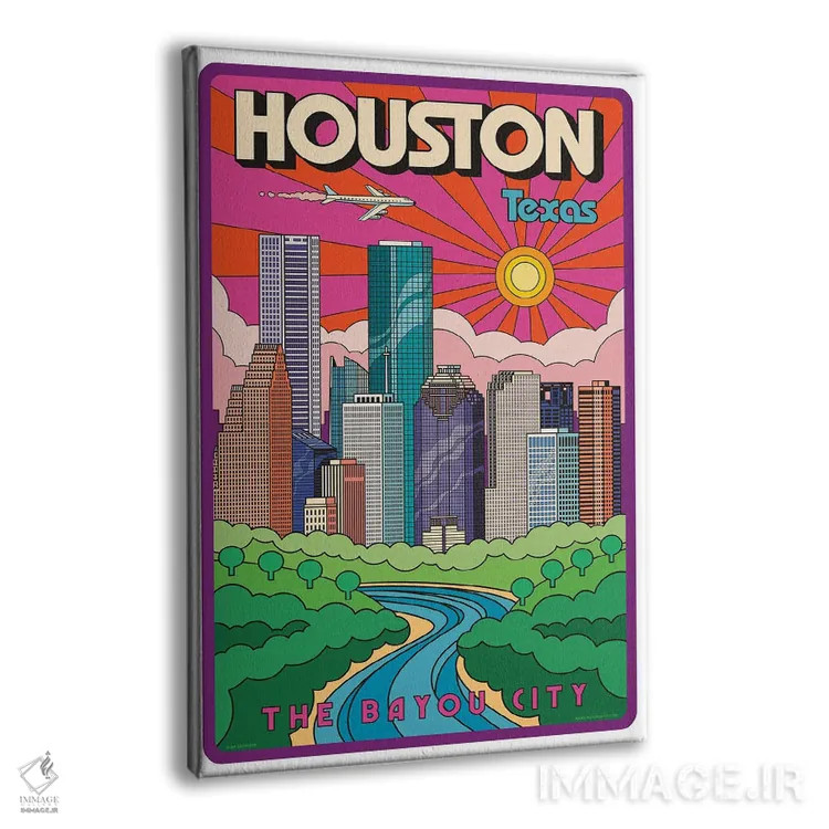 تابلو مدرن پوستر سفر پاپ آرت هیوستون اثر جیم زانیسر - نمای پرسپکتیو محصول