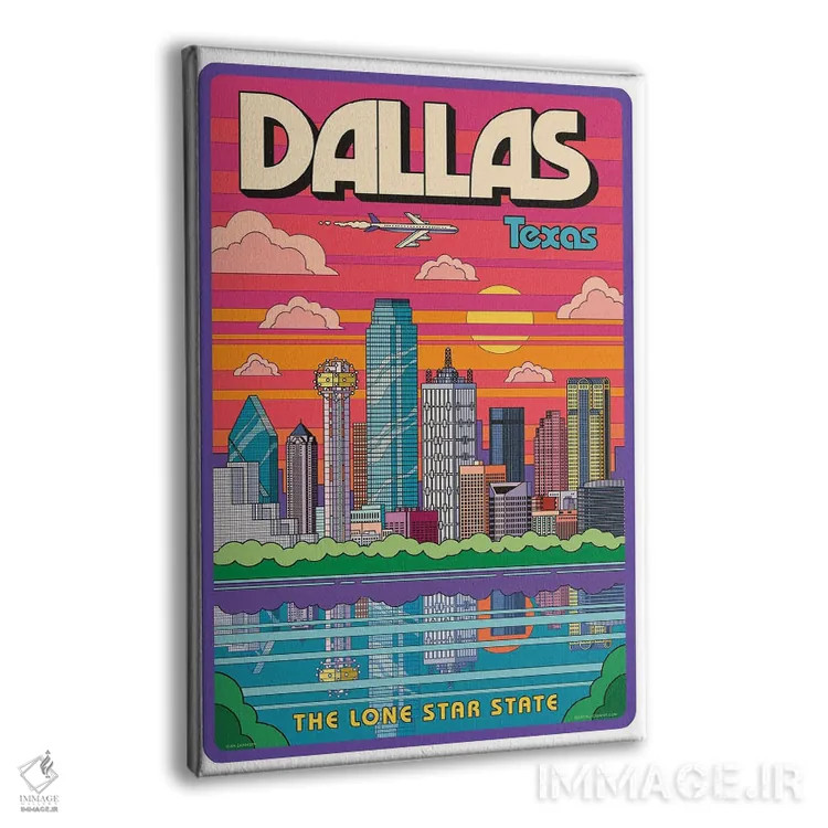 تابلو مدرن پوستر سفر پاپ آرت دالاس اثر جیم زانیسر - نمای پرسپکتیو محصول