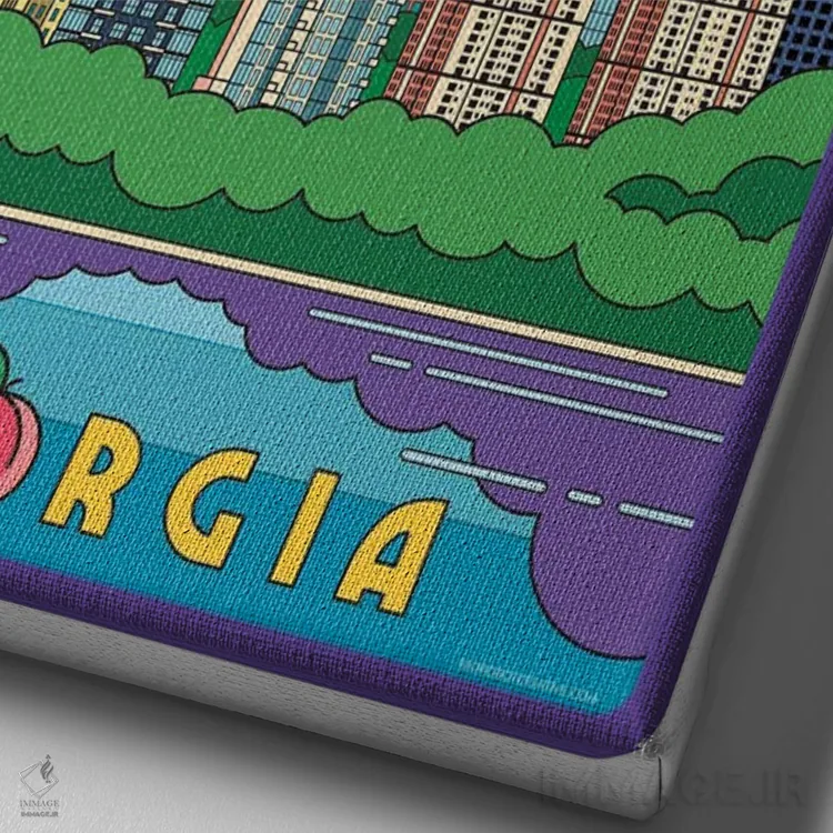 تابلو مدرن پوستر سفر پاپ آرت آتلانتا اثر جیم زانیسر - نمای نزدیک بافت بوم