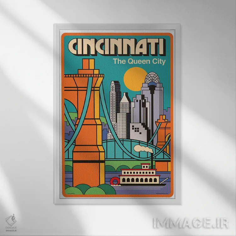 تابلو دکوراتیو پوستر سفر سین سیناتی اثر جیم زانیسر - نمای قابدار سفید