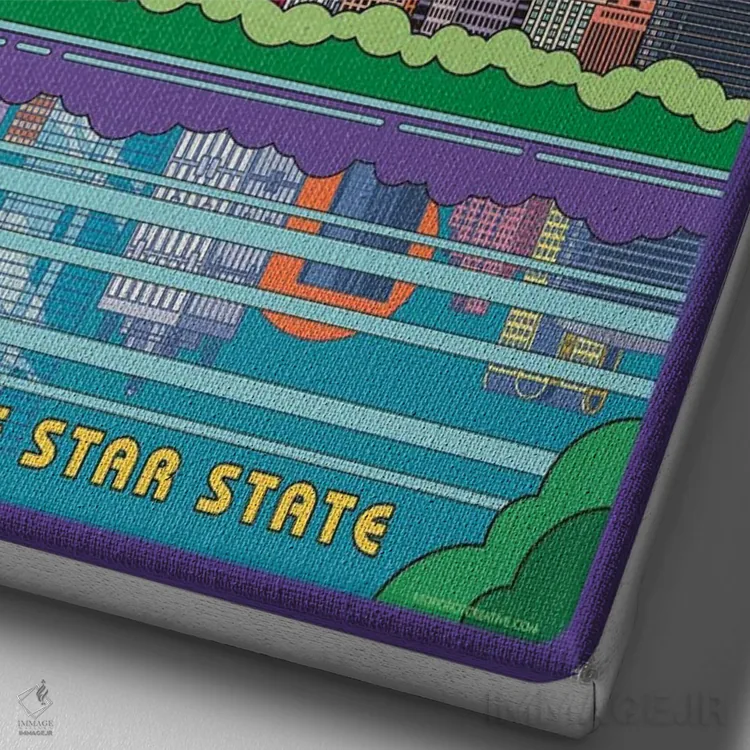 تابلو مدرن پوستر سفر پاپ آرت دالاس اثر جیم زانیسر - نمای نزدیک بافت بوم