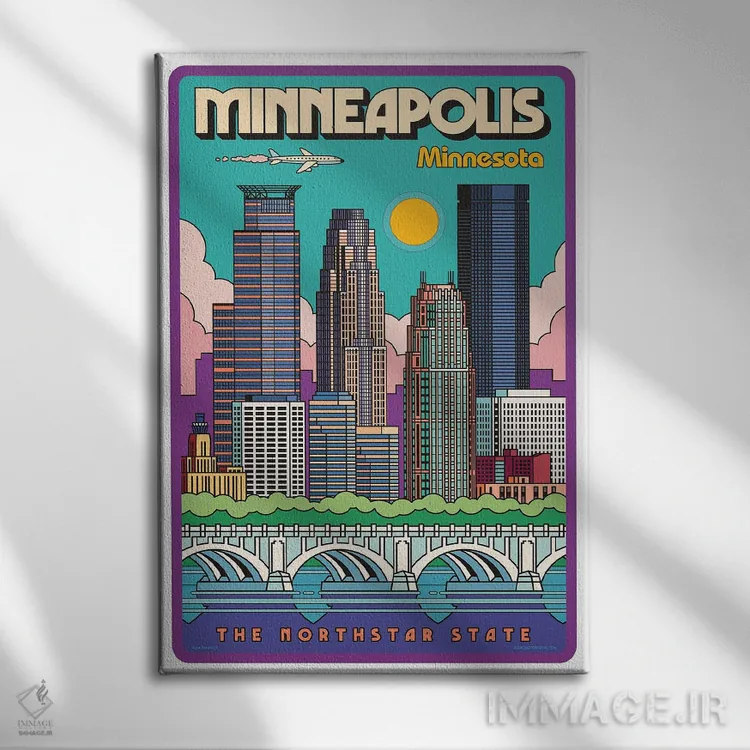 تابلو مدرن پوستر سفر پاپ آرت مینیاپولیس اثر جیم زانیسر - نمای روبهرو روی دیوار