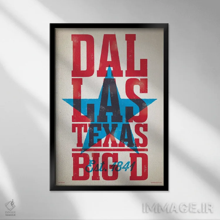 تابلو دکوراتیو پوستر چاپ حروف دالاس اثر جیم زانیسر - نمای قابدار مشکی