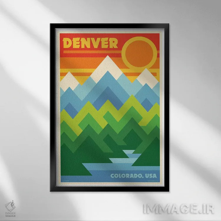 تابلو دکوراتیو پوستر سفر رترو دنور اثر جیم زانیسر - نمای قابدار مشکی